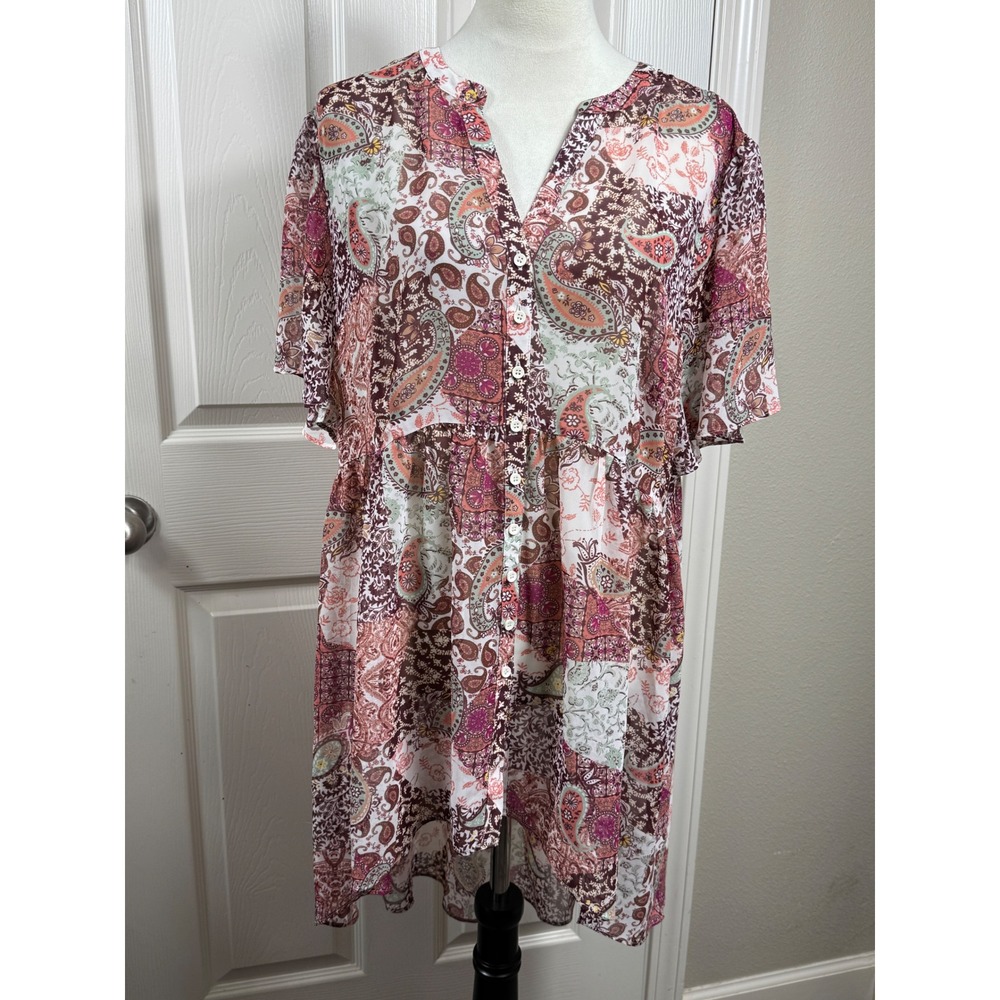 Est. 1946 Women's XL Paisley Print‎ Button Down Tunic Top Flowy Blouse Boho